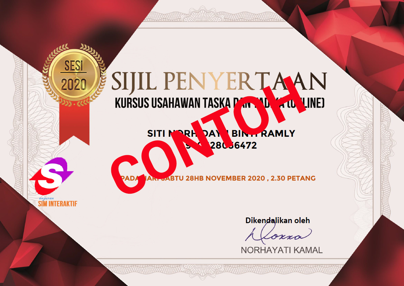 Contoh Sijil Kursus Penubuhan Taska Tadika